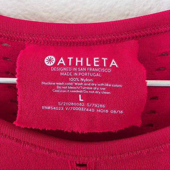 Athleta Long Sleeve Perforated Activewear Top Womens Large Red Nylon Workout - Picture 5 of 7